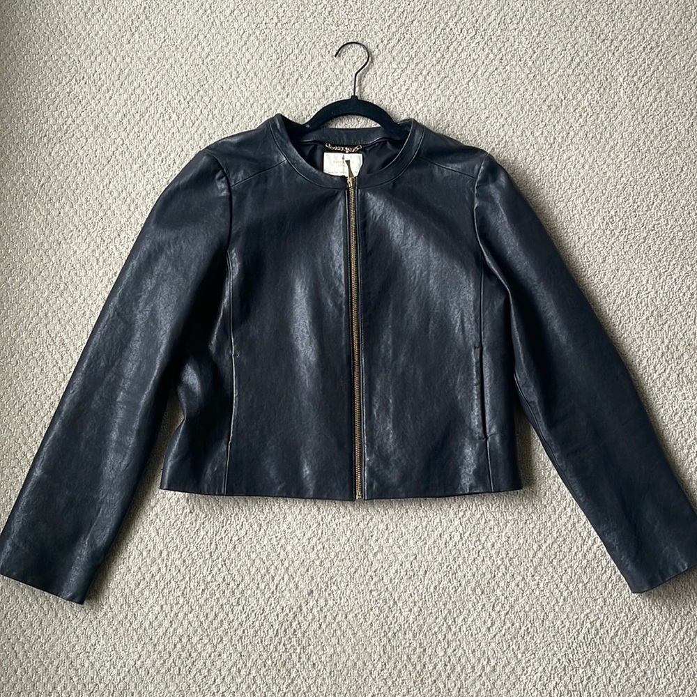 Kate Spade Genuine Leather Jacket Gold Zipper Size 10